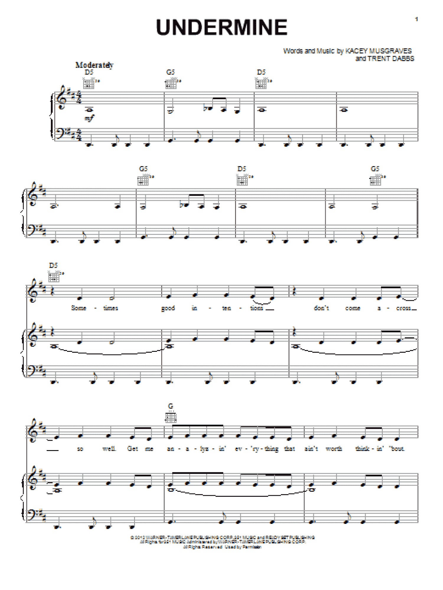 Undermine (Piano, Vocal & Guitar Chords (Right-Hand Melody))