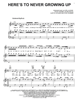 page one of Here's To Never Growing Up (Piano, Vocal & Guitar Chords (Right-Hand Melody))