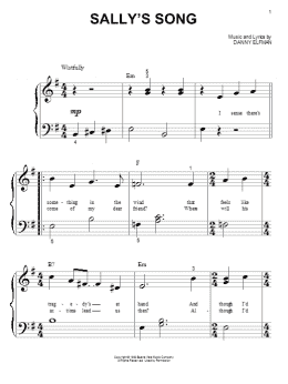 page one of Sally's Song (from The Nightmare Before Christmas) (Big Note Piano)
