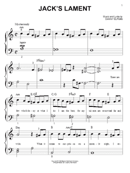 page one of Jack's Lament (from The Nightmare Before Christmas) (Big Note Piano)