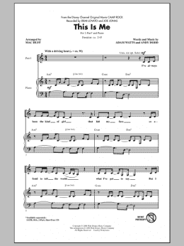 page one of This Is Me (from Camp Rock) (arr. Mac Huff) (2-Part Choir)