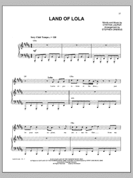 page one of Land Of Lola (Piano & Vocal)