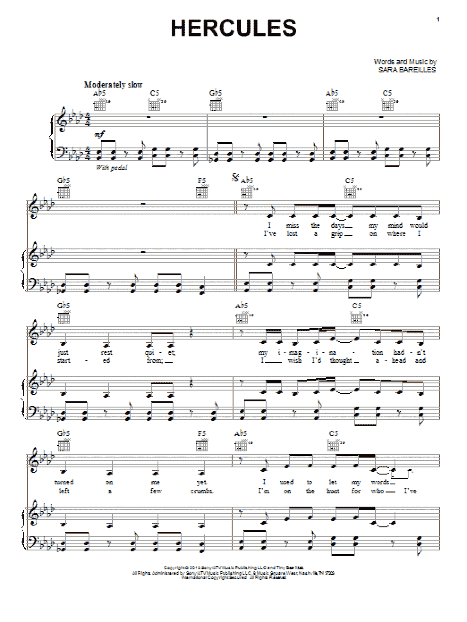 Hercules (Piano, Vocal & Guitar Chords (Right-Hand Melody))