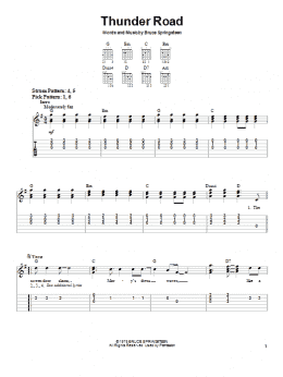 page one of Thunder Road (Easy Guitar Tab)