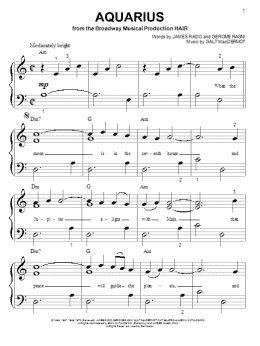 page one of Aquarius (Big Note Piano)