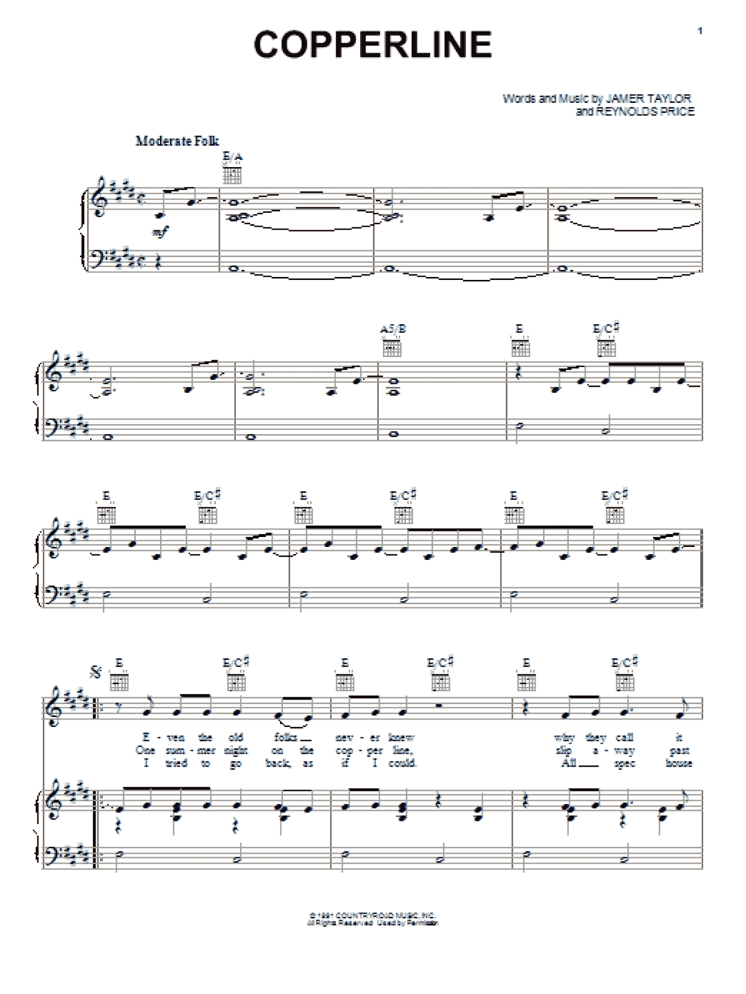 Copperline (Piano, Vocal & Guitar Chords (Right-Hand Melody))