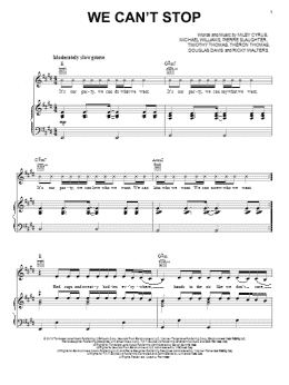 page one of We Can't Stop (Piano, Vocal & Guitar Chords (Right-Hand Melody))