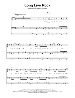page one of Long Live Rock (Bass Guitar Tab)