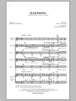 page one of Sleepsong (SATB Choir)