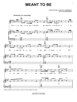 page one of Meant To Be (Piano, Vocal & Guitar Chords (Right-Hand Melody))