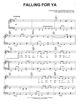 page one of Falling For Ya (from Teen Beach Movie) (Piano, Vocal & Guitar Chords (Right-Hand Melody))