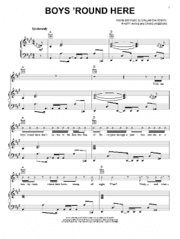 page one of Boys 'Round Here (Piano, Vocal & Guitar Chords (Right-Hand Melody))