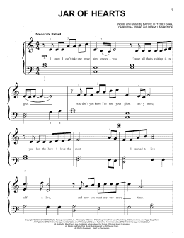 page one of Jar Of Hearts (Big Note Piano)