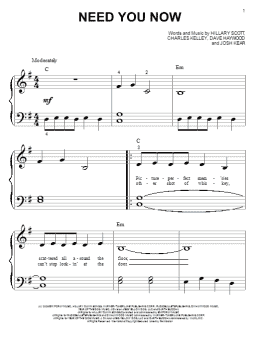 page one of Need You Now (Big Note Piano)