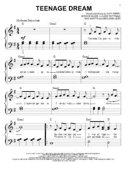 page one of Teenage Dream (Big Note Piano)