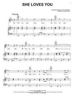 page one of She Loves You (Piano, Vocal & Guitar Chords (Right-Hand Melody))