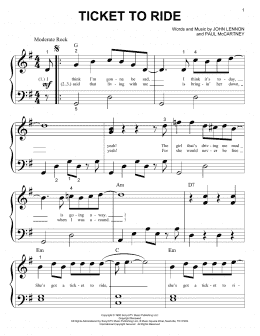 page one of Ticket To Ride (Big Note Piano)
