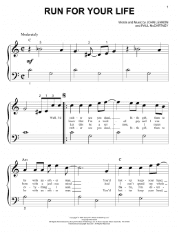 page one of Run For Your Life (Big Note Piano)