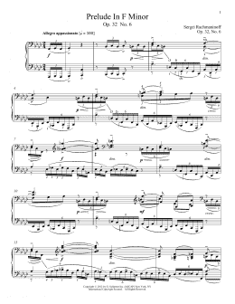 page one of Prelude In F Minor, Op. 32, No. 6 (Piano Solo)