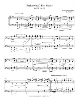 page one of Prelude In D-Flat Major, Op. 32, No. 13 (Piano Solo)