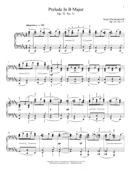 page one of Prelude In B Major, Op. 32, No. 11 (Piano Solo)