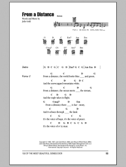 page one of From A Distance (Ukulele Chords/Lyrics)