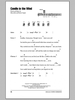 page one of Candle In The Wind (Ukulele Chords/Lyrics)