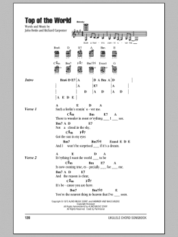 page one of Top Of The World (Ukulele Chords/Lyrics)