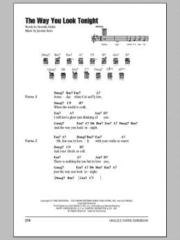 page one of The Way You Look Tonight (Ukulele Chords/Lyrics)