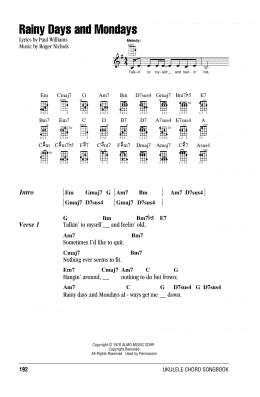 page one of Rainy Days And Mondays (Ukulele Chords/Lyrics)