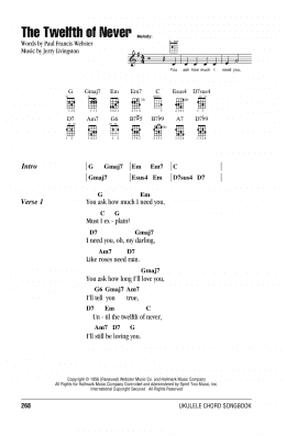 page one of The Twelfth Of Never (Ukulele Chords/Lyrics)