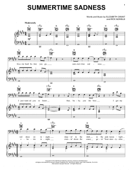page one of Summertime Sadness (Piano, Vocal & Guitar Chords (Right-Hand Melody))