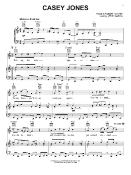 page one of Casey Jones (Piano, Vocal & Guitar Chords (Right-Hand Melody))