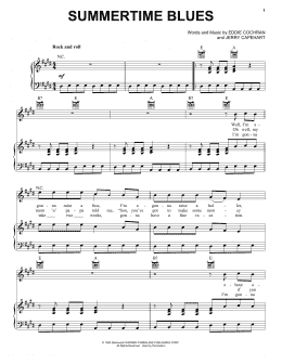 page one of Summertime Blues (Piano, Vocal & Guitar Chords (Right-Hand Melody))
