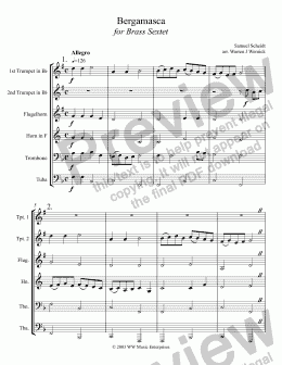 page one of Bergamasca for Brass Sextet