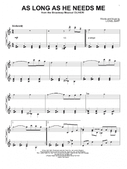 page one of As Long As He Needs Me (Piano Solo)