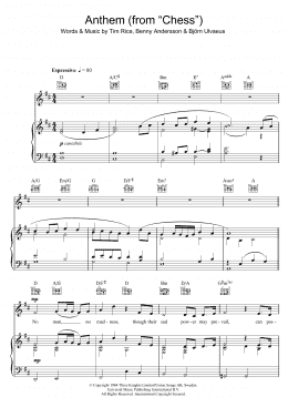 page one of Anthem (from Chess) (Piano, Vocal & Guitar Chords)