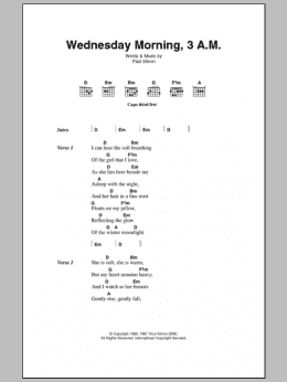 page one of Wednesday Morning, 3 A.M. (Guitar Chords/Lyrics)