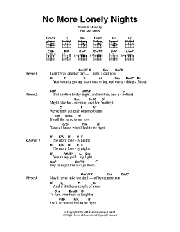 page one of No More Lonely Nights (Guitar Chords/Lyrics)