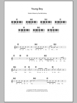page one of Young Boy (Piano Chords/Lyrics)