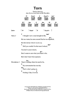 page one of Torn (Guitar Chords/Lyrics)
