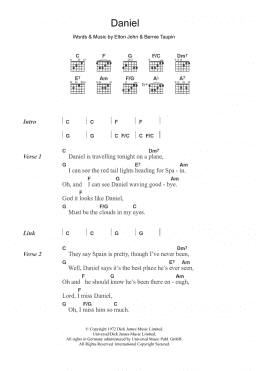 page one of Daniel (Guitar Chords/Lyrics)