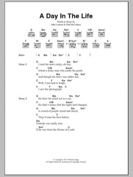 page one of A Day In The Life (Guitar Chords/Lyrics)