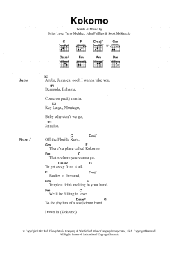 page one of Kokomo (Guitar Chords/Lyrics)