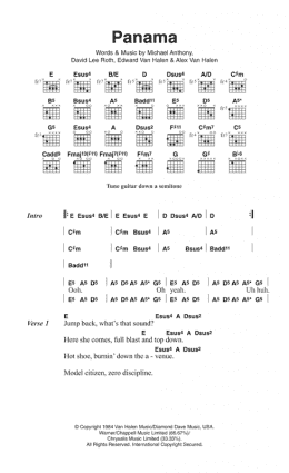 page one of Panama (Guitar Chords/Lyrics)
