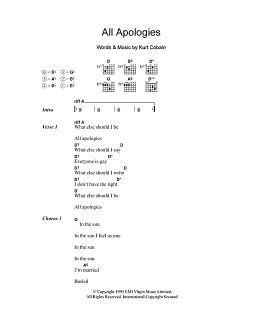 page one of All Apologies (Guitar Chords/Lyrics)
