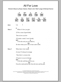 page one of All For Love (Guitar Chords/Lyrics)
