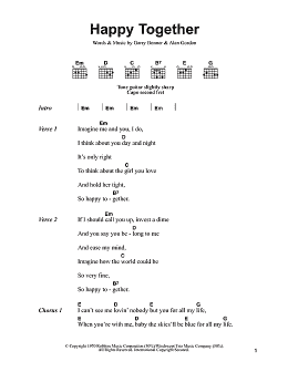 page one of Happy Together (Guitar Chords/Lyrics)