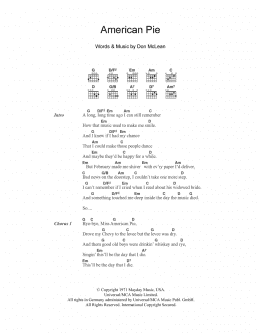 page one of American Pie (Guitar Chords/Lyrics)