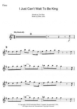 page one of I Just Can't Wait To Be King (from The Lion King) (Flute Solo)